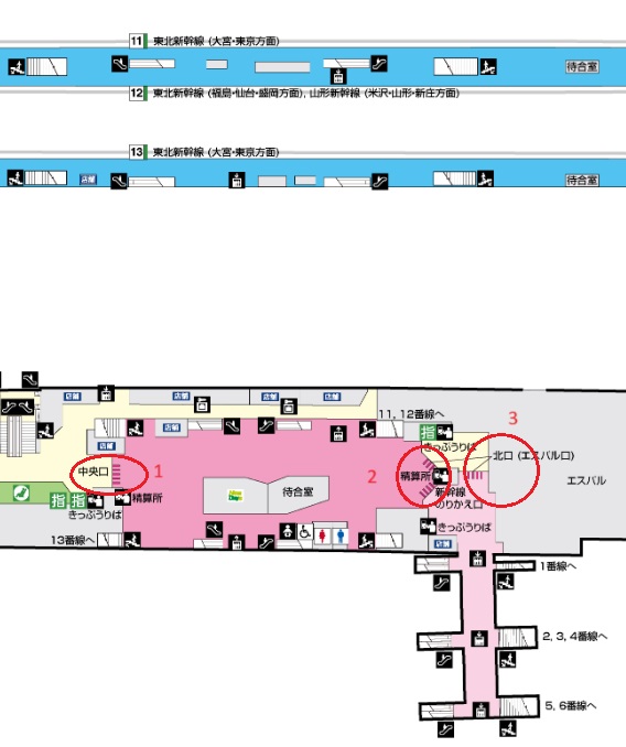 郡山駅二階の構内図