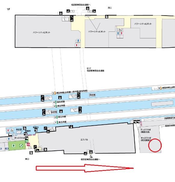 福島駅のっミスドを記した構内図