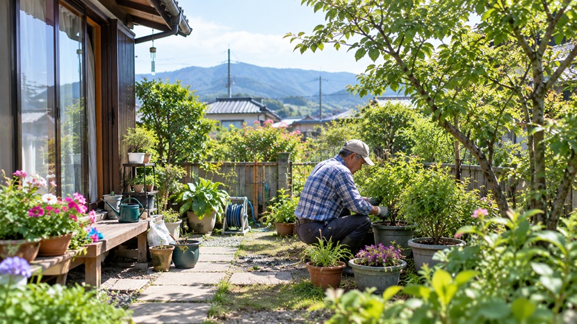 長く育ててきた植物の手入れを続けている人物