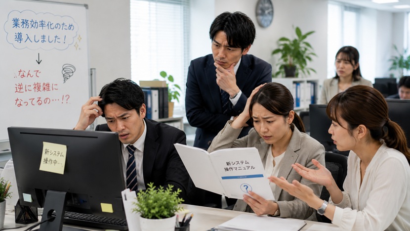 効率化が皮肉にも仕事を複雑にする場面