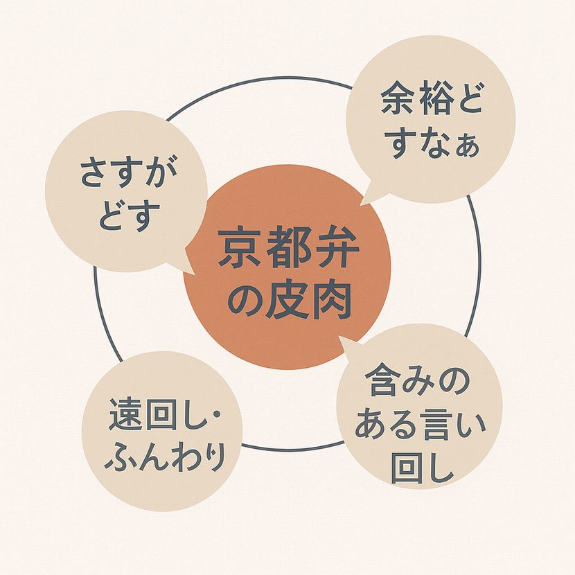 京都弁の皮肉表現を図解したミニマル和風デザイン