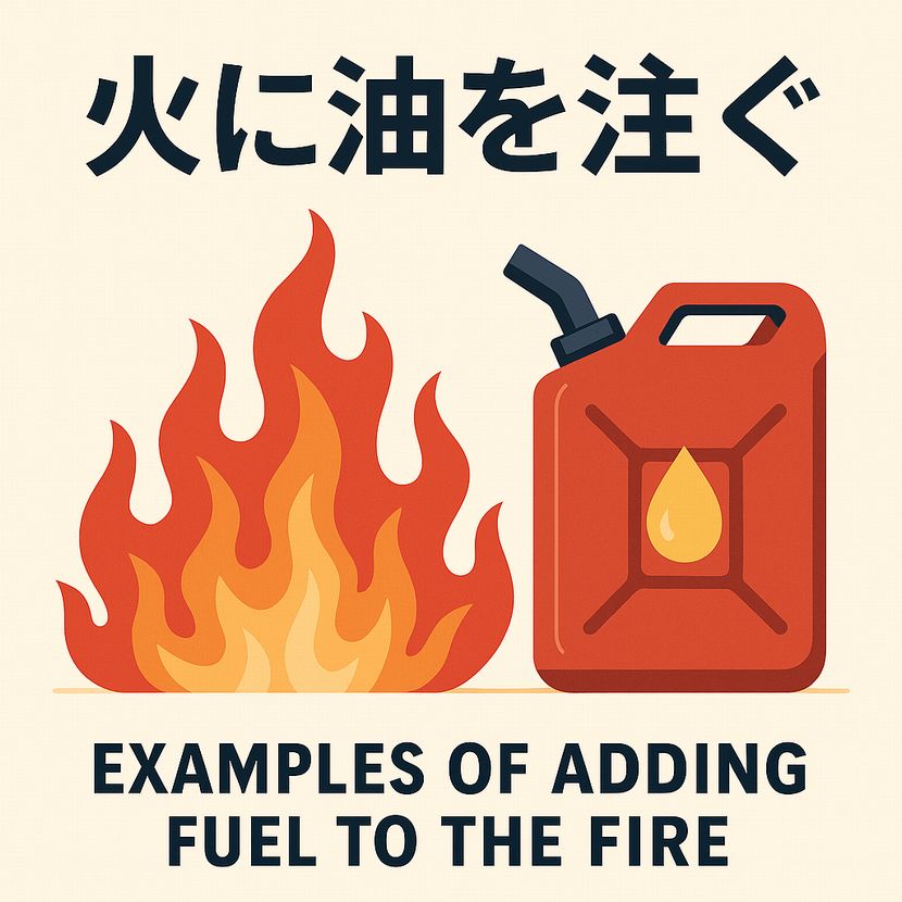 火に油を注ぐ ― 日本語のことわざ