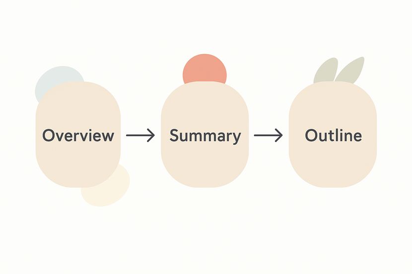 北欧風ミニマルデザインで概要英語3語を示す図解イラスト