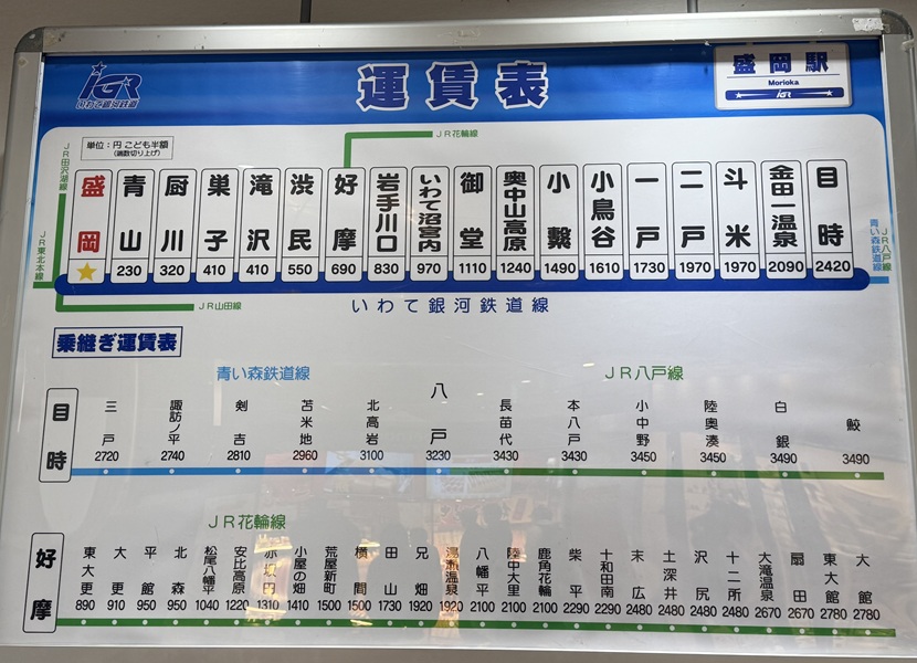 盛岡駅 いわて銀河鉄道(IGR)の路線図(盛岡周辺)