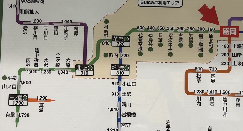 盛岡駅 東北本線の路線図(盛岡周辺)