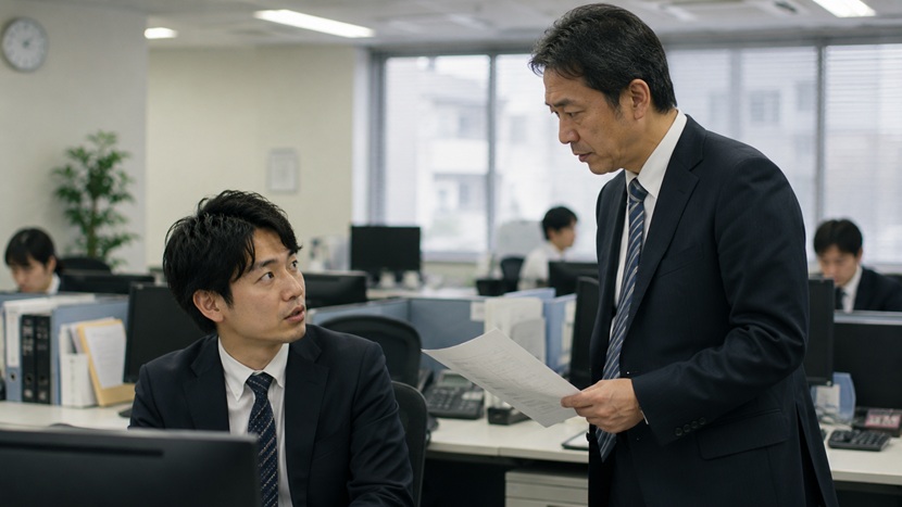 上司から静かに話しかけられる会社員