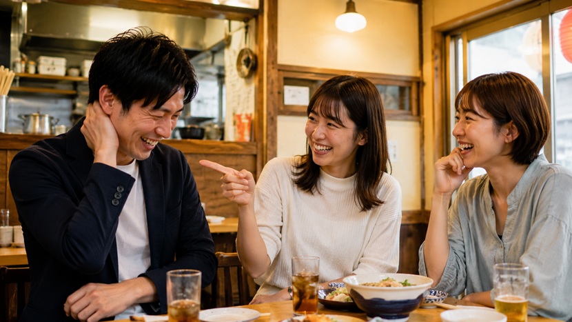 大阪弁の皮肉を笑いながら言い合う友人同士