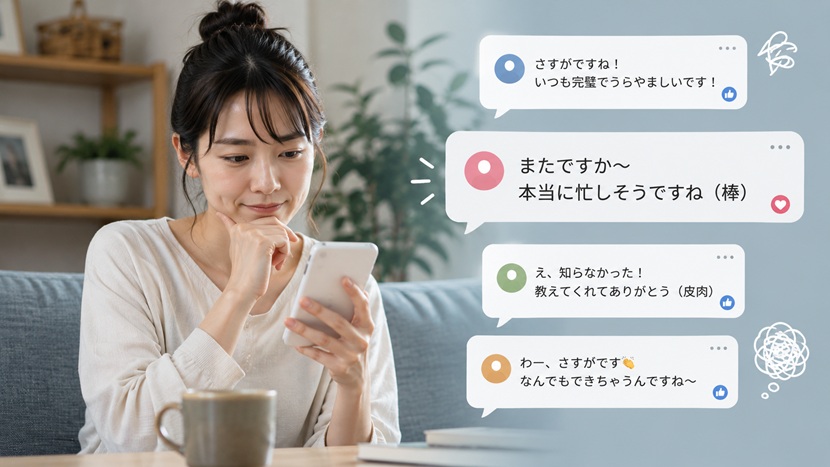 SNSやネットで使われる皮肉な表現のイメージ