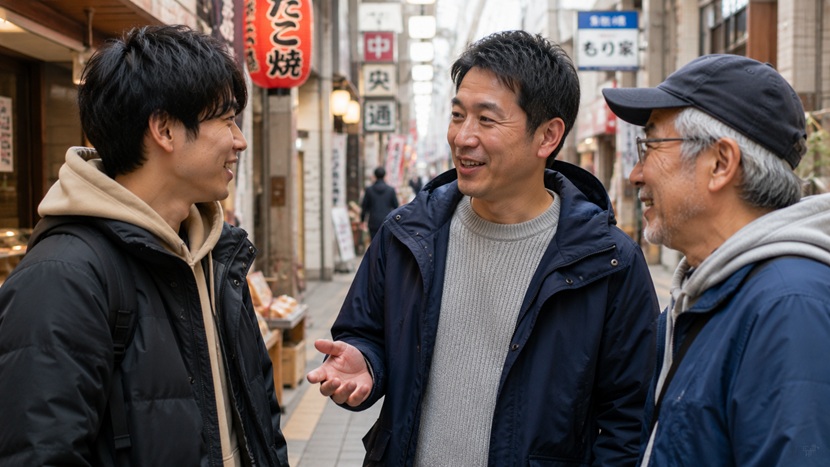 年代の異なる人が関西弁で会話する様子