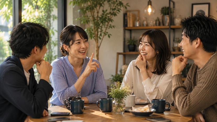 気の利いた皮肉に思わず笑う会話のイメージ