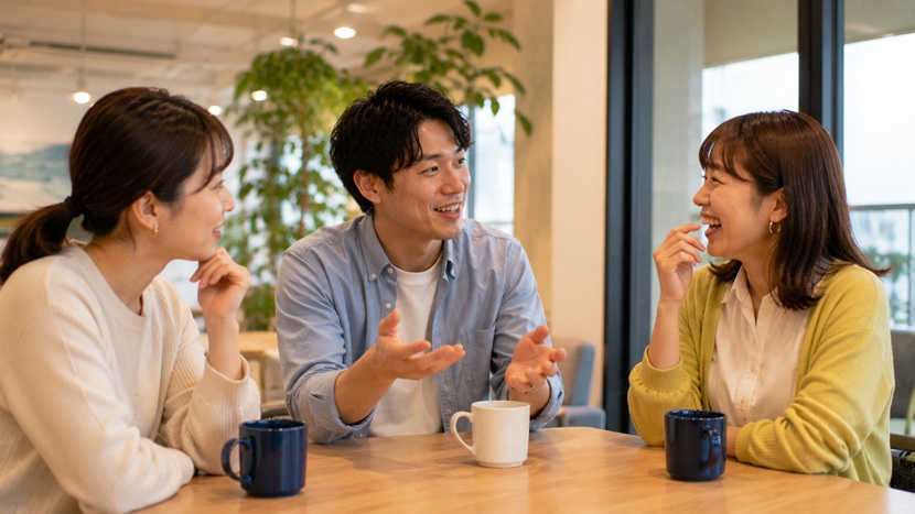 関西弁特有のイントネーションや語尾で会話する人々