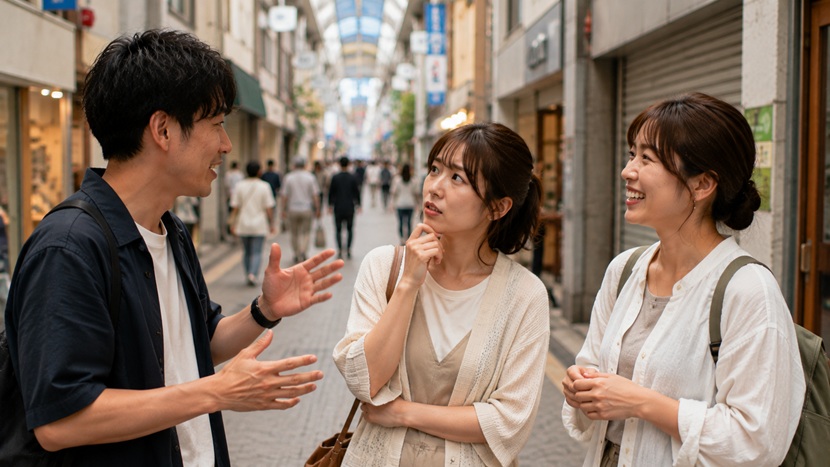 難しい関西弁の意味を考えながら会話する人たち