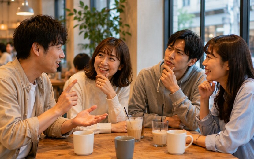 関西弁クイズを楽しみながら会話する男女