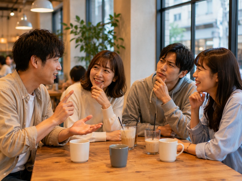 関西弁クイズを楽しみながら会話する男女