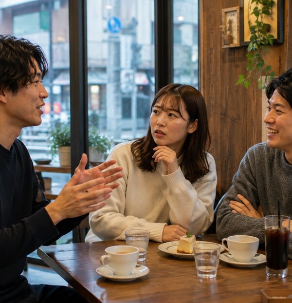 難しい関西弁を聞いて戸惑う会話の様子