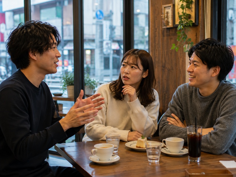 難しい関西弁を聞いて戸惑う会話の様子