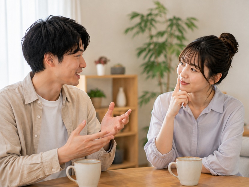 関西弁のイントネーションクイズをイメージした男女の会話