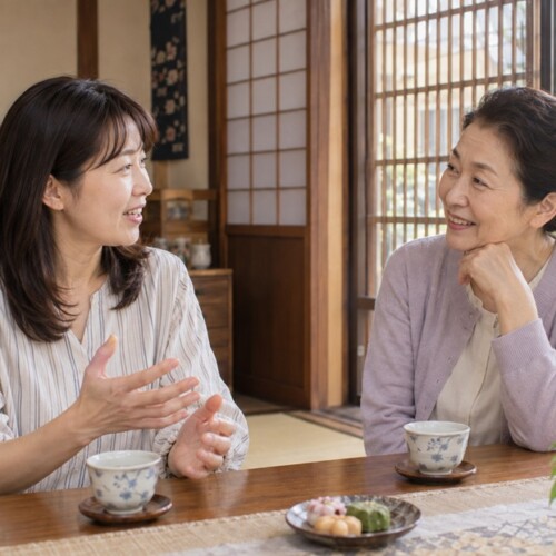 京都と大阪で日常会話をする女性を比較した風景