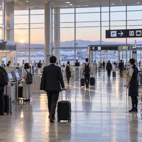出張する利用者が移動しやすいよう環境が整えられた空港ロビー