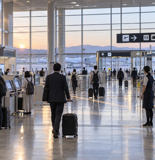 出張する利用者が移動しやすいよう環境が整えられた空港ロビー