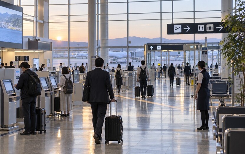 出張する利用者が移動しやすいよう環境が整えられた空港ロビー