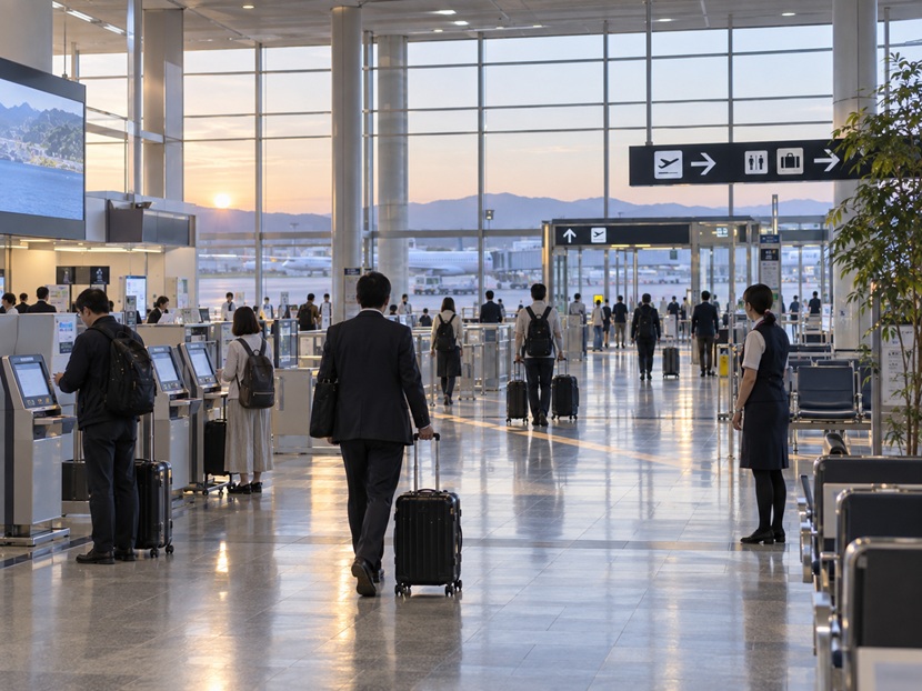 出張する利用者が移動しやすいよう環境が整えられた空港ロビー