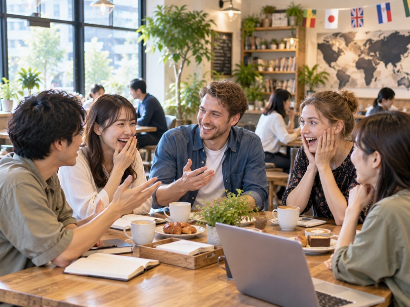 「やばい」の英語表現をイメージした日本人と外国人の会話