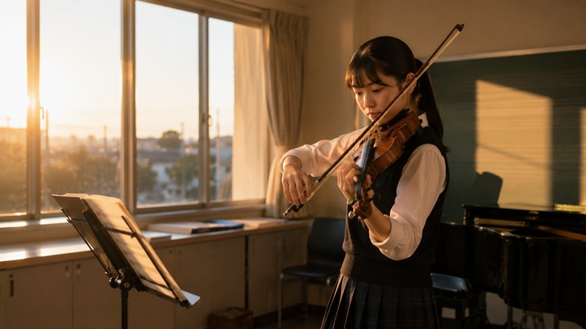優れた才能を持ちながらバイオリンの練習を続ける少女