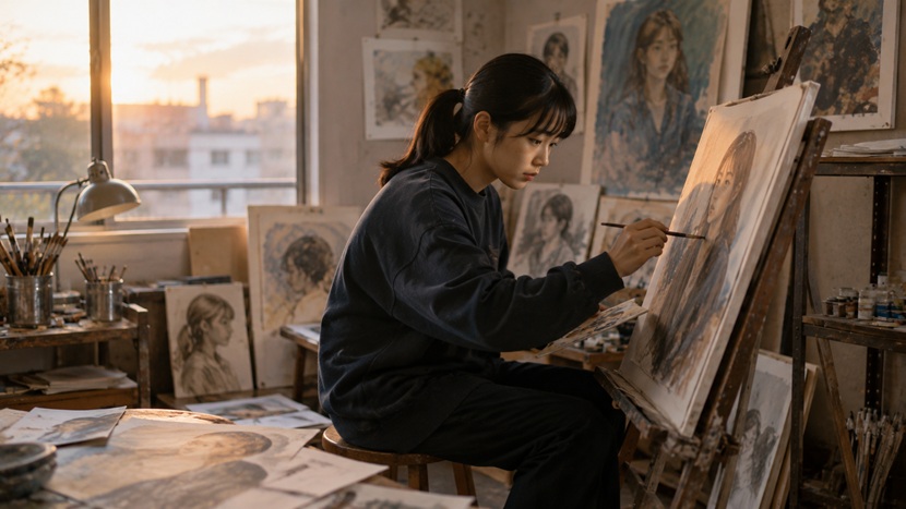 生まれ持った絵画の才能を努力によって磨く女性