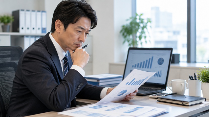 直近の売上データを確認する会社員