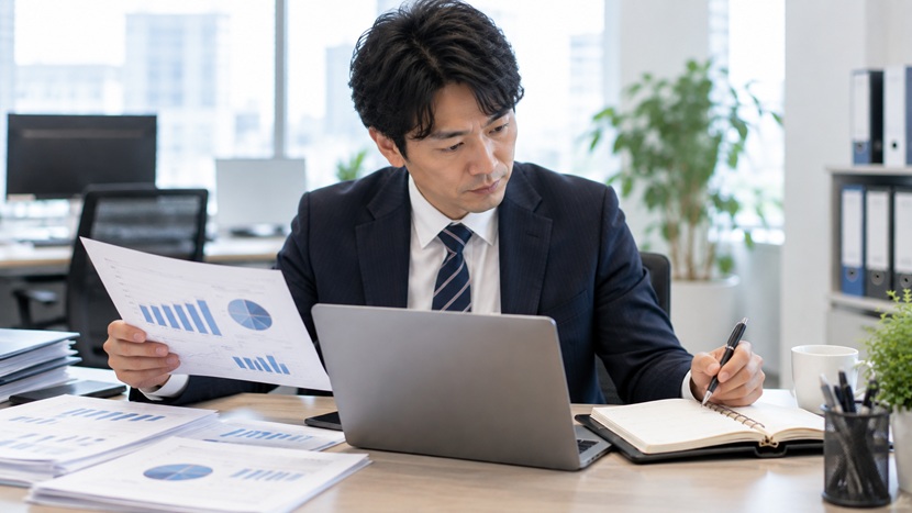 これからの予定と直近の実績を確認する会社員