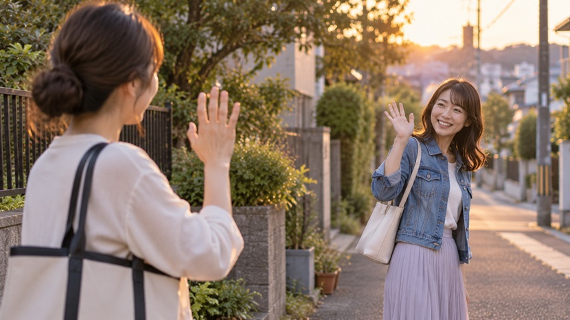 また近いうちに会うことを約束して手を振る友人