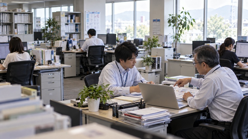 経験の少ない業務について上司と相談する社員