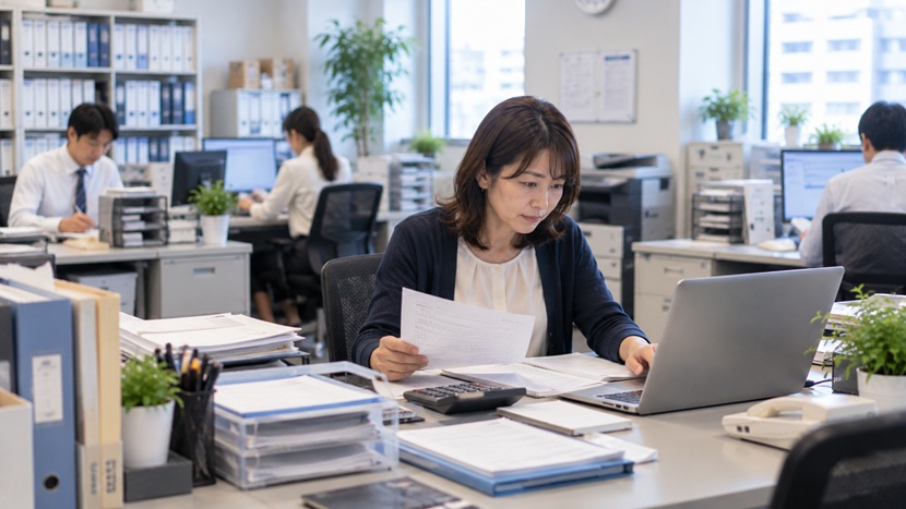 現代の会社で出納業務を行う経理担当者