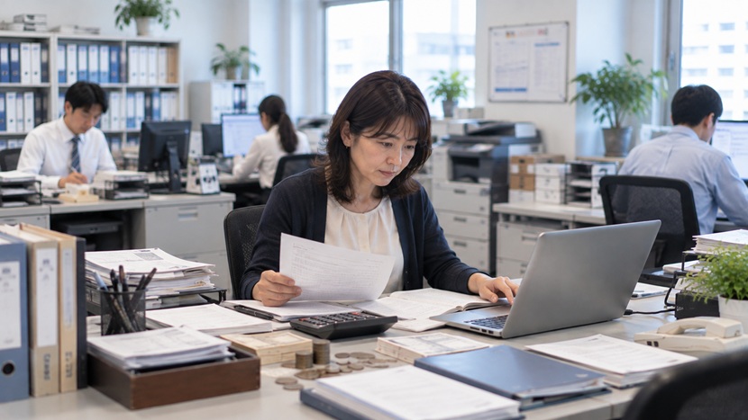 会社で入金と支払いを確認し出納業務を行う担当者