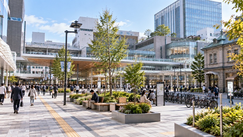 再開発によって以前より便利で歩きやすくなった日本の駅前広場