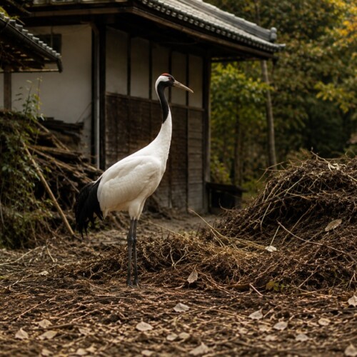 地味な周囲の中に一羽の美しい鶴が立つ「掃き溜めに鶴」のイメージ