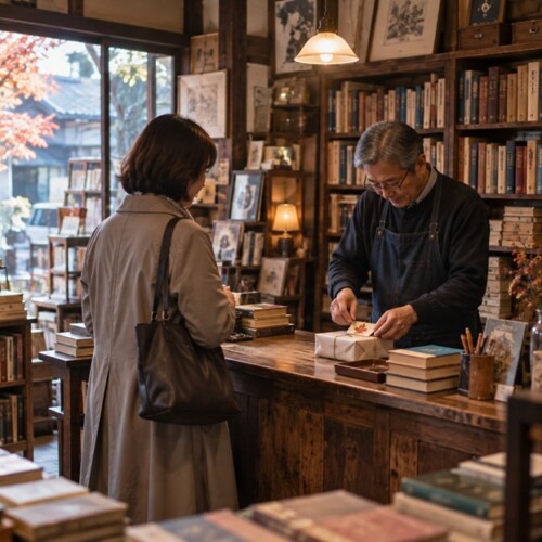 古書店で購入した本にしおりをそっと添える粋な計らいと心遣いのイメージ