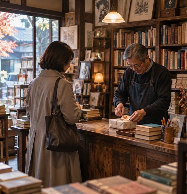 古書店で購入した本にしおりをそっと添える粋な計らいと心遣いのイメージ