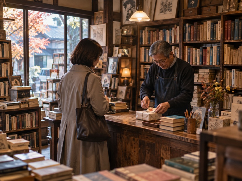 古書店で購入した本にしおりをそっと添える粋な計らいと心遣いのイメージ