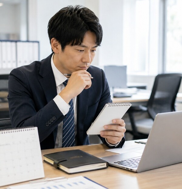 「近々」の言い換え表現を考えながらメールを書く会社員