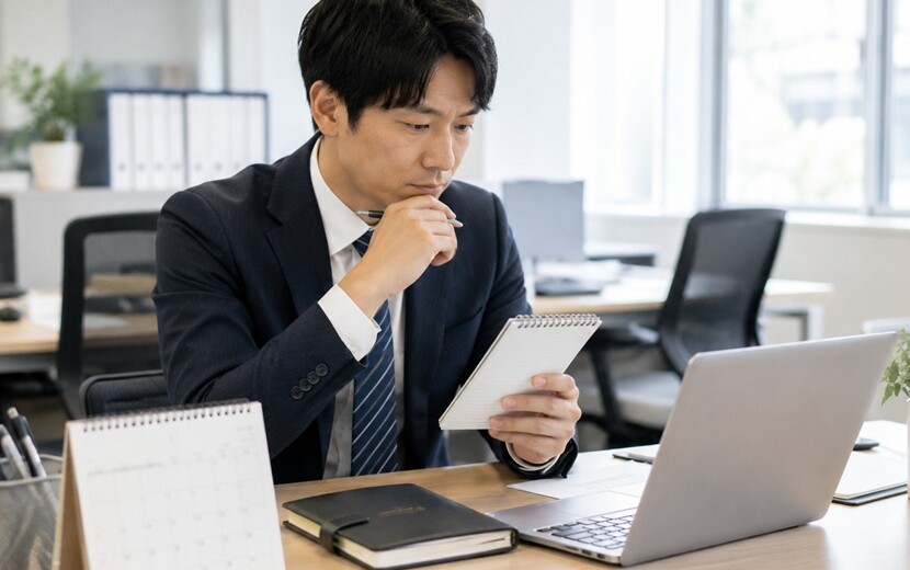 「近々」の言い換え表現を考えながらメールを書く会社員