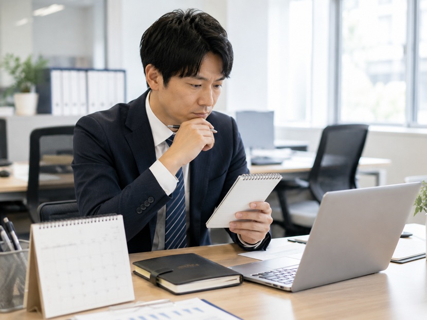 「近々」の言い換え表現を考えながらメールを書く会社員