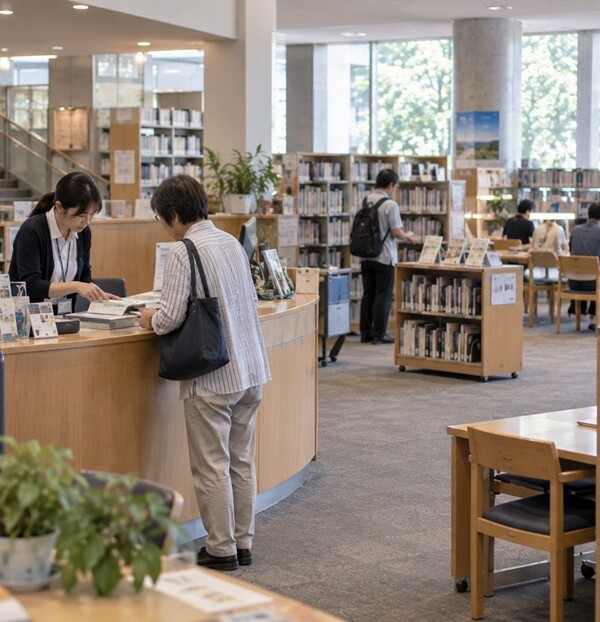 利用者の事情に合わせて案内する図書館スタッフ