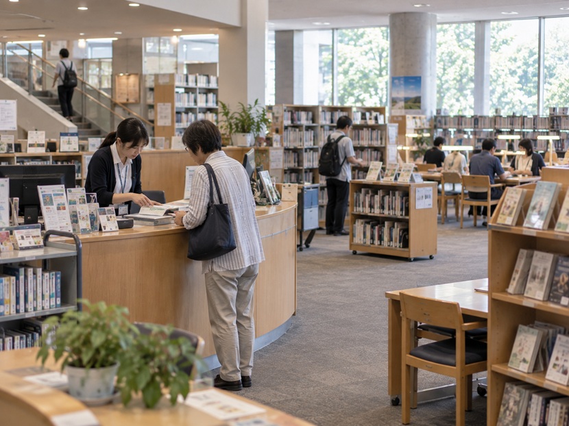 利用者の事情に合わせて案内する図書館スタッフ