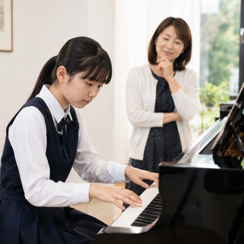 優れた音楽の才能を発揮してピアノを演奏する少女