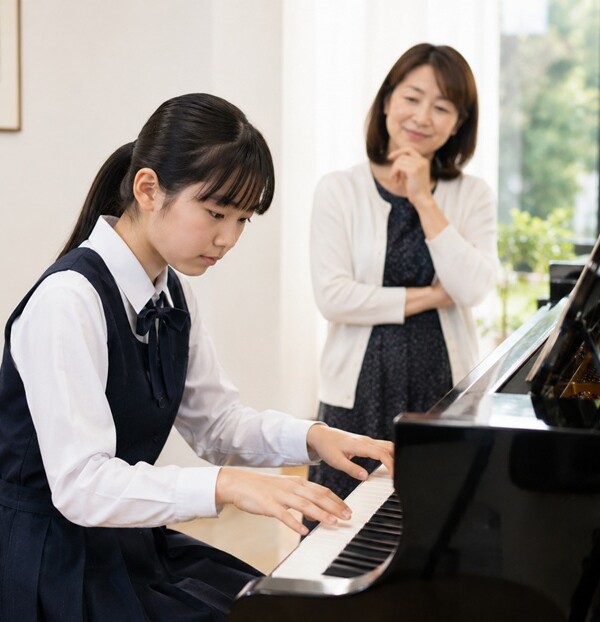 優れた音楽の才能を発揮してピアノを演奏する少女