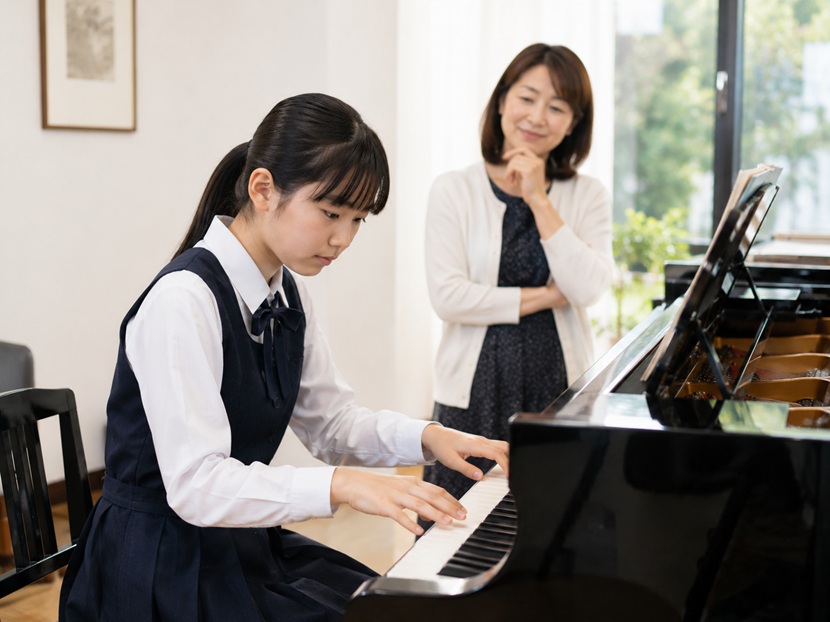 優れた音楽の才能を発揮してピアノを演奏する少女