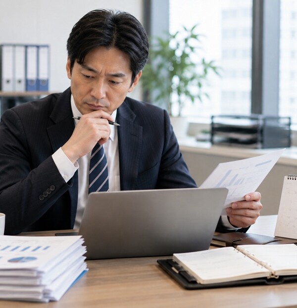 近々の予定と直近の情報を確認する会社員