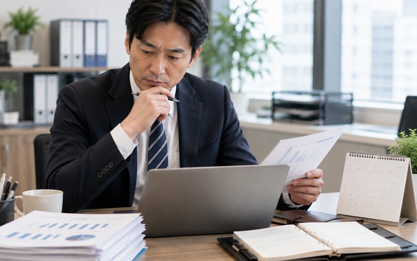 近々の予定と直近の情報を確認する会社員